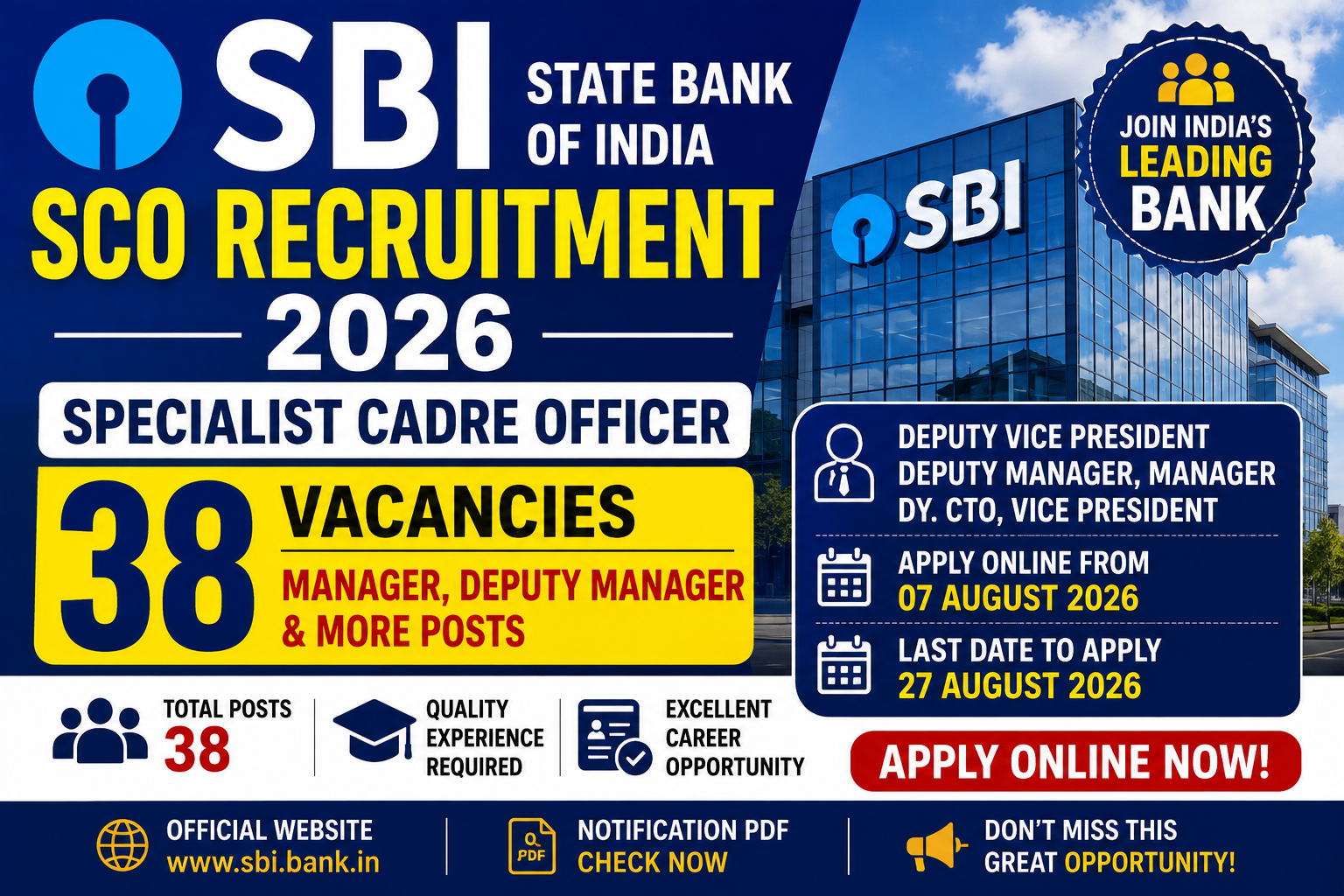 SBI SCO Specialist Cadre Officer Recruitment 2026 – 38 Manager, Deputy Manager & More Posts